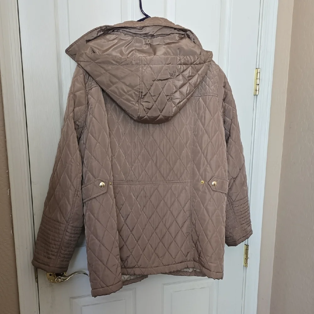 Michael Kors Womens Quilted Hooded Dark Tan Jacket - Picture 6 of 12